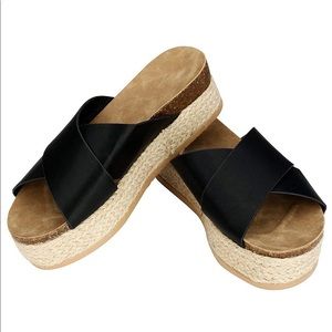 Black Slide Wedge Sandals